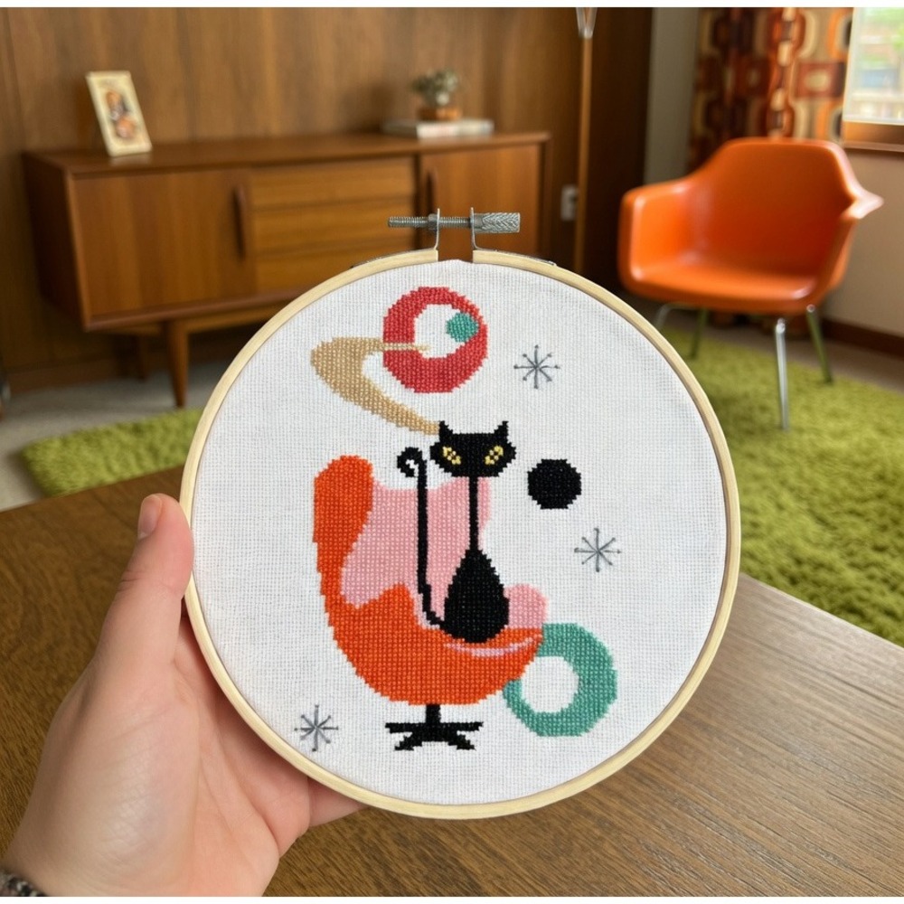 Atomic Black Cat Mid Century Art Counted Cross Stitch Pattern Leaflet Chart - Picture 5 of 6